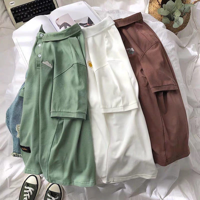 Women's Loose Short Sleeve Summer Polo Shirt T-shirt