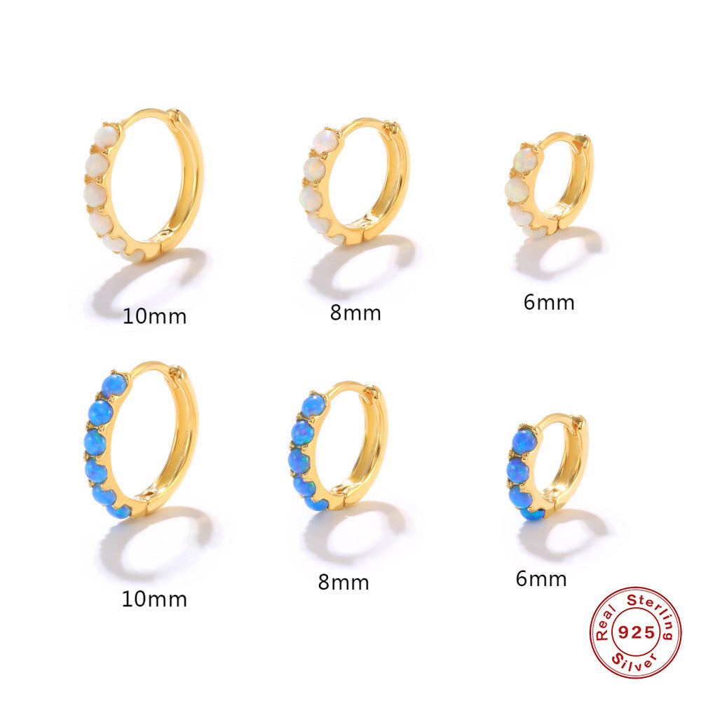 S925 Sterling Silver Round Opal Diamond Earrings