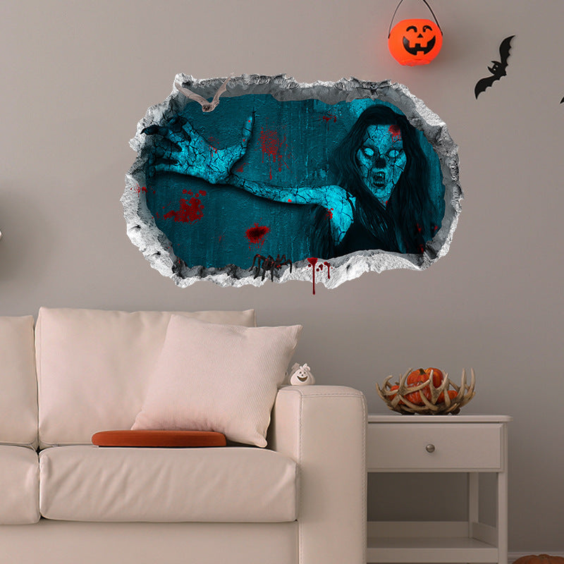 Halloween Horror Woman Bloody Handprint Decorative Wall Sticker