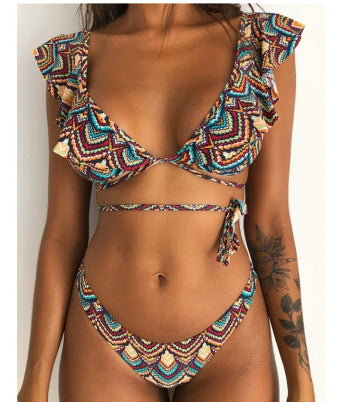 Yellow Floral High Elasticity Two-Piece Bikini Set – Backless Retro Swimwear