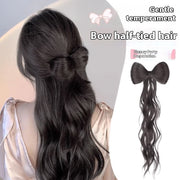 Wig Women's Long Hair Braid Lazy Bow Half Tie Up A Bun Hairstyle Artificial Hair Ponytail