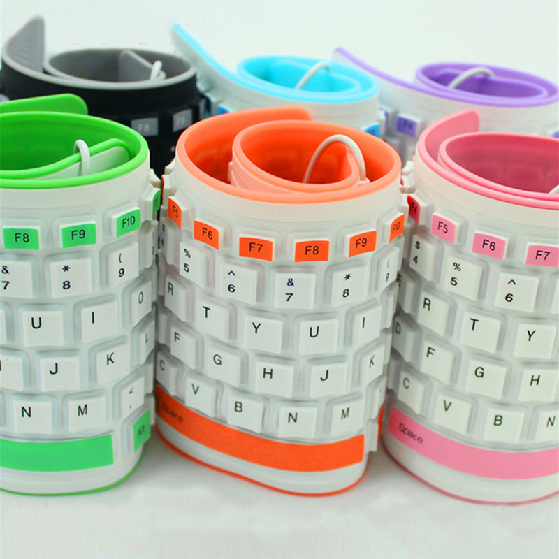 Foldable Silicone Roll-Up Keyboard – Waterproof, Silent, Portable (Curved Layout)