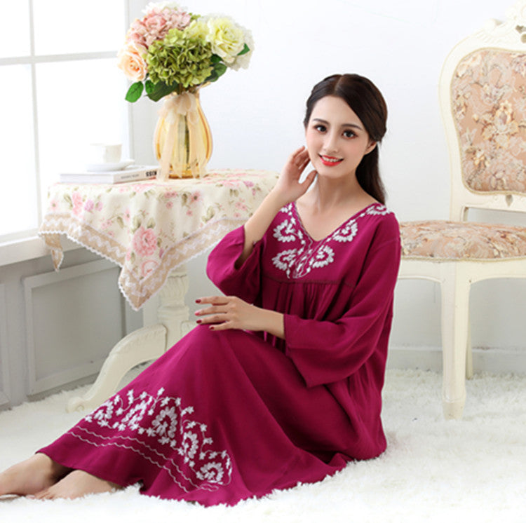 Loungewear Sleeve Washed Cotton Korean Style Nightdress Pajamas
