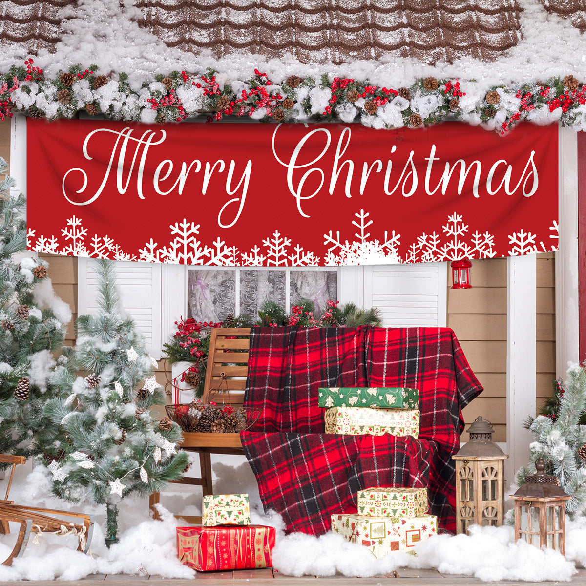 TF005 White Christmas Snowflake Banner Decoration