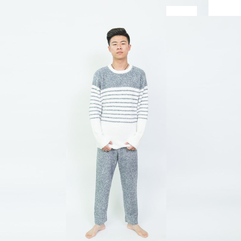 New soft striped men's pajamas in autumn and winter