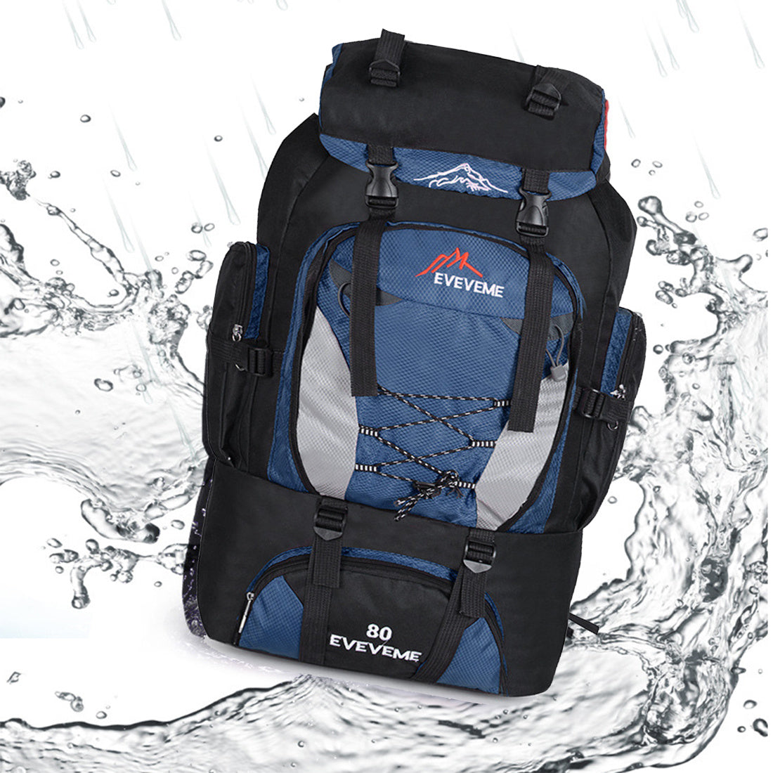 Unisex Hiking Backpack Waterproof 80L Extra Large Blue