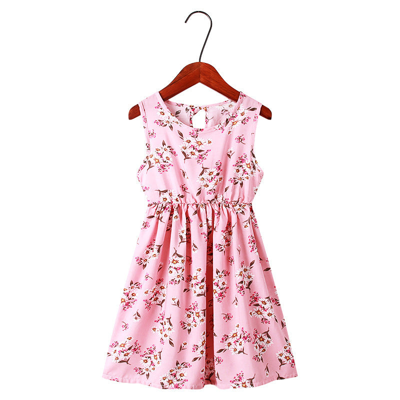 Children's Dress Lovely Print Leaf Vest Princess Skirt