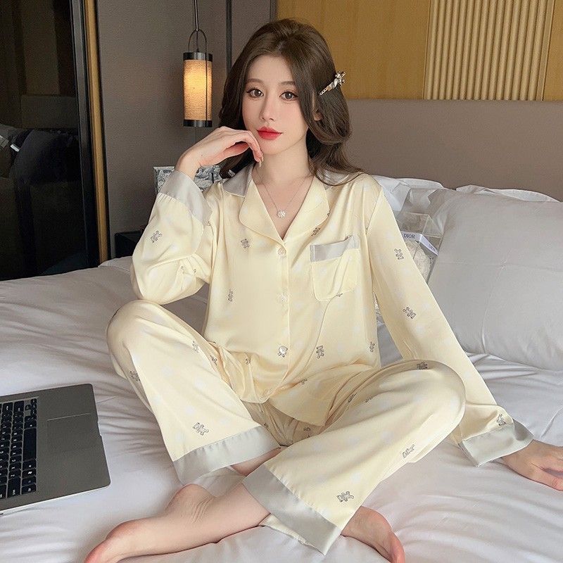 Women's Fashion Jacquard Plaid Ice Silk Home Wear Suit