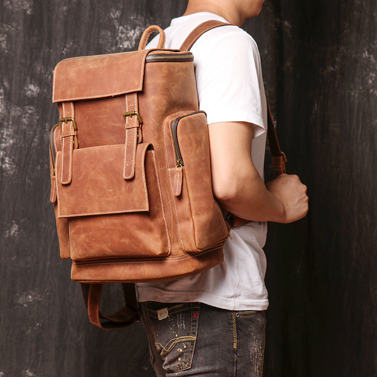 Men's Retro Leather Canvas Laptop Backpack Carryall