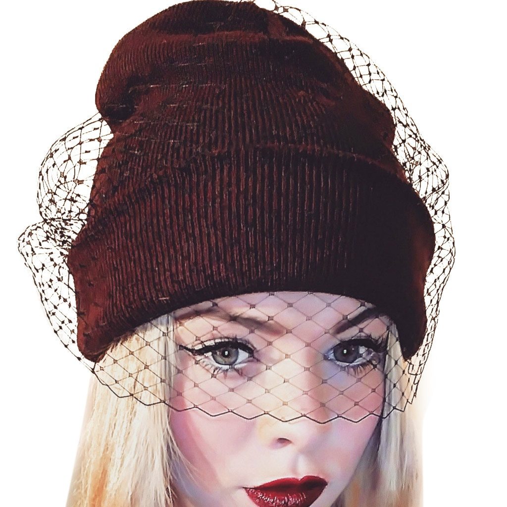 Retro Veil Knitted Warm Woolen Flat Top Hat