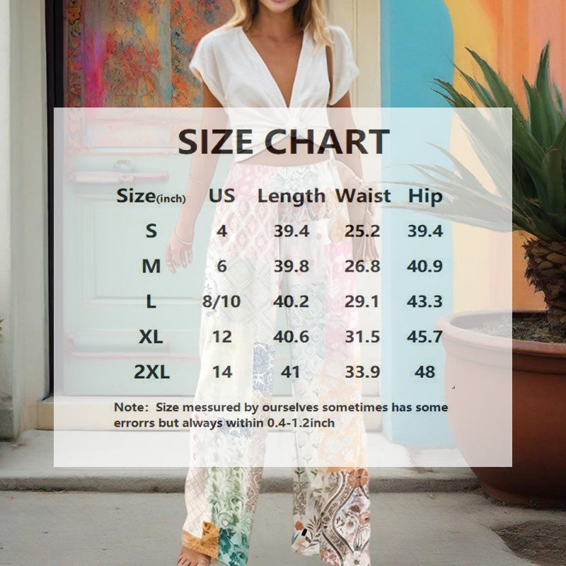 Women’s Geometric Print High-Waisted Wide-Leg Pants – Casual Boho Vacation Trousers