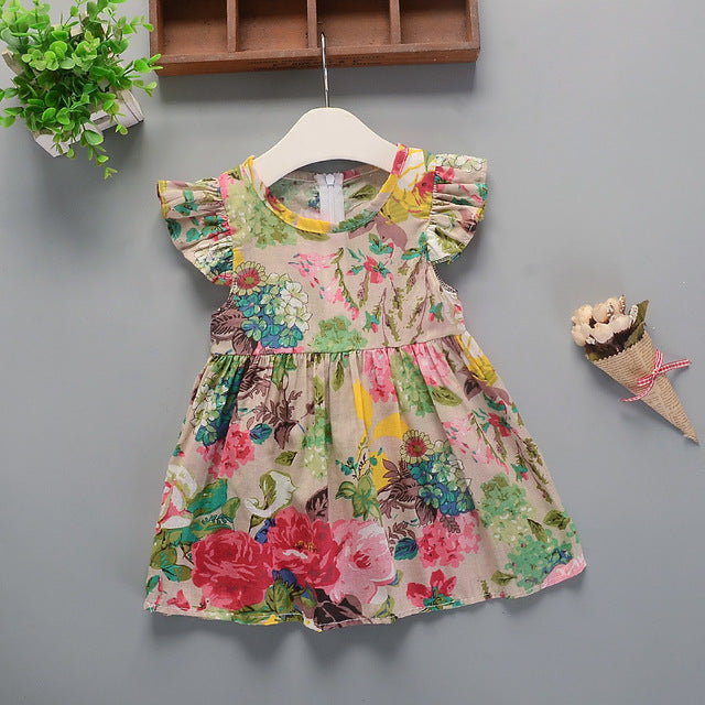 Girls Dress Cotton Summer Floral New Flower-Pattern