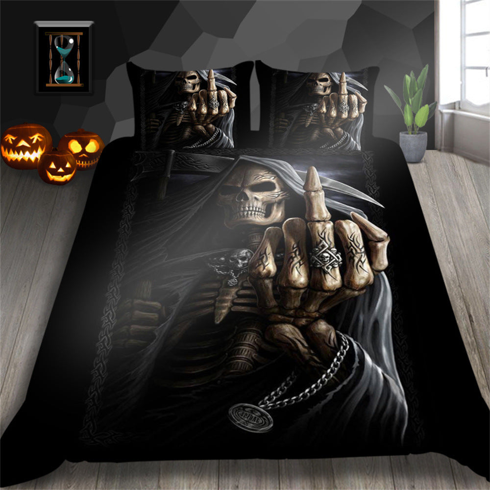 3D Printed Skull Pattern Three-Piece Chemical Fiber Bedding Set