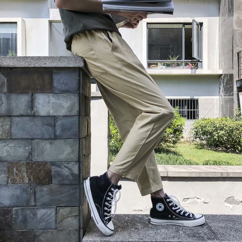 Men’s Loose Straight Cropped Harlan Pants – Casual Student Trousers