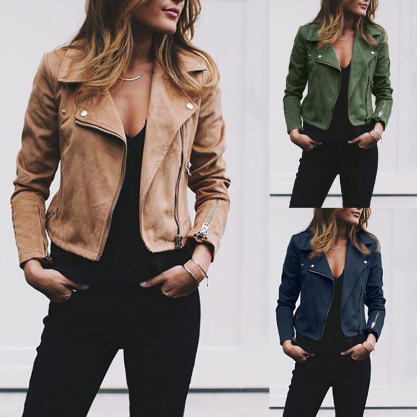 Women's Lapel Diagonal Zip Short Jacket Polyester Regular