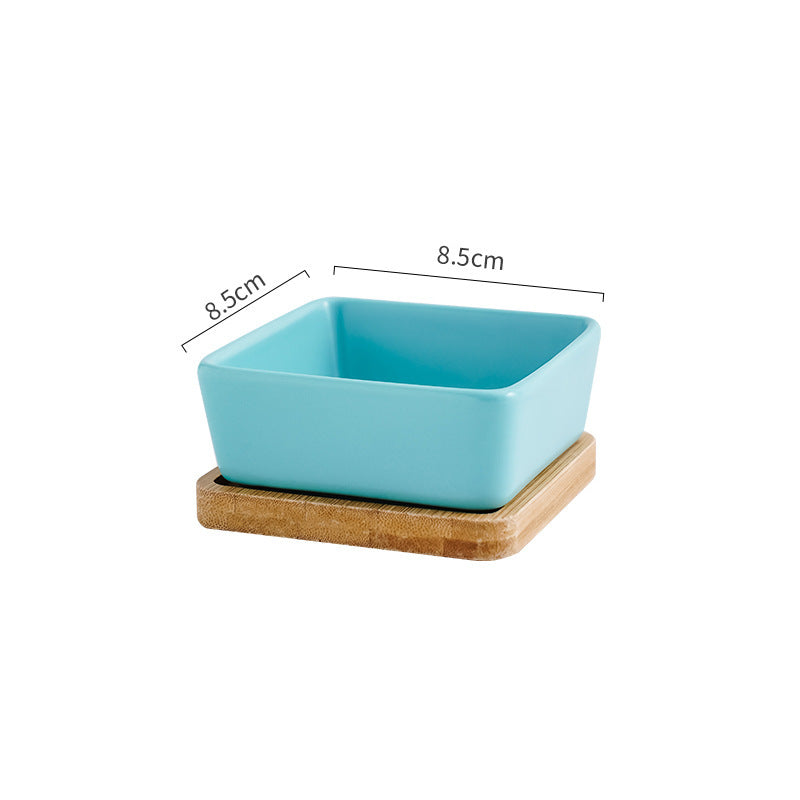 Cat Bowl Snack Plate Ceramic Wood Anti-Tip
