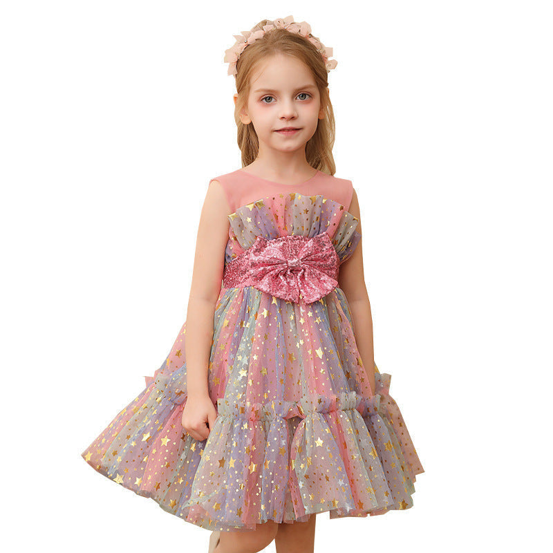 Girls Princess Dress Polyester Lace Gauze Mesh Regular Fit
