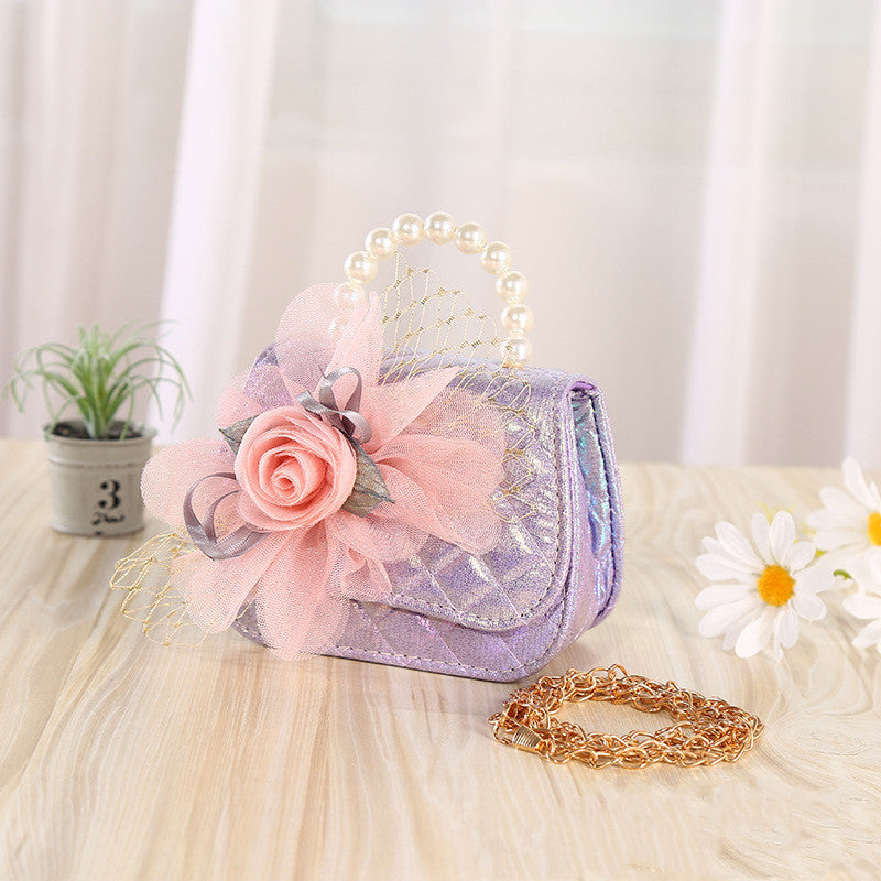 Flower Knitted Pearl Portable Diagonal Bag – Elegant Crossbody Purse