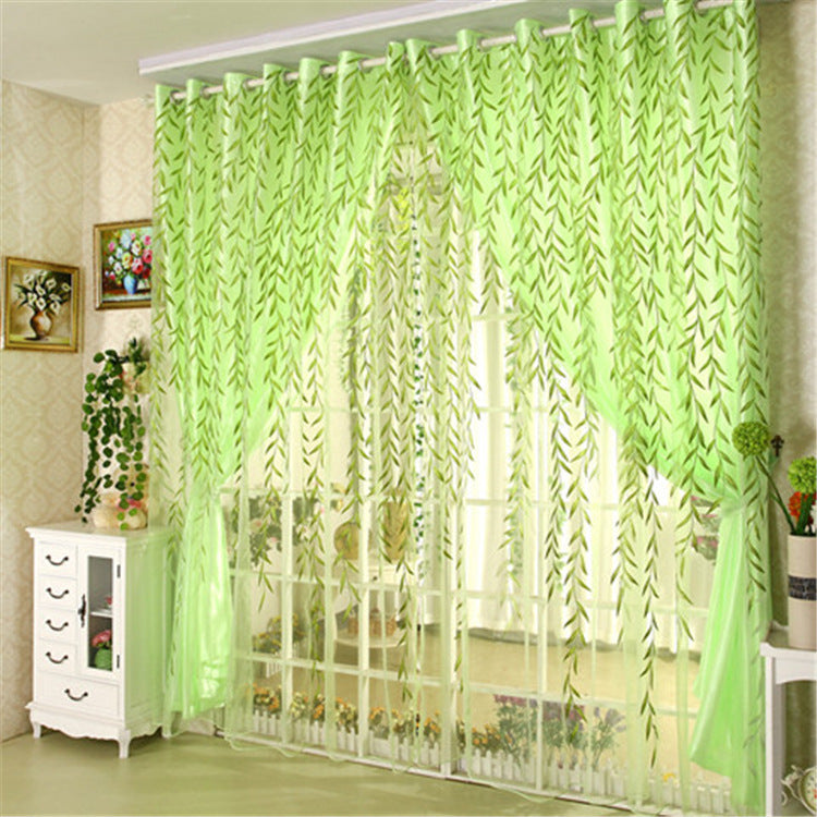 Wicker Double-Layer Green Polyester Embroidered Gauze Curtain, 1x2m
