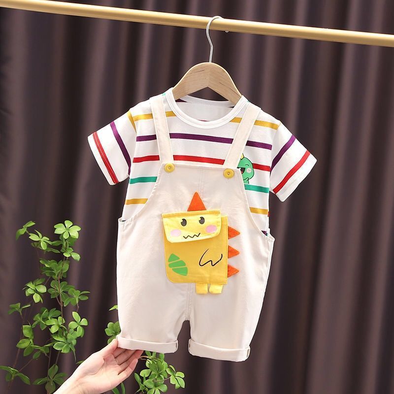 Kids Dinosaur Suspender Shorts Set Cotton Regular Fit
