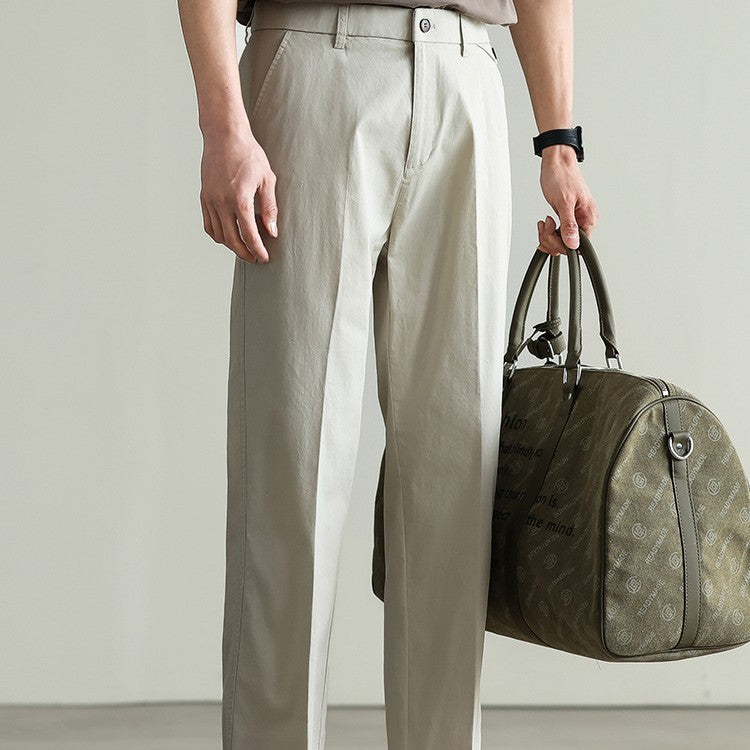 Cotton Blend Elastic Slacks – Men’s Straight Business Casual Pants