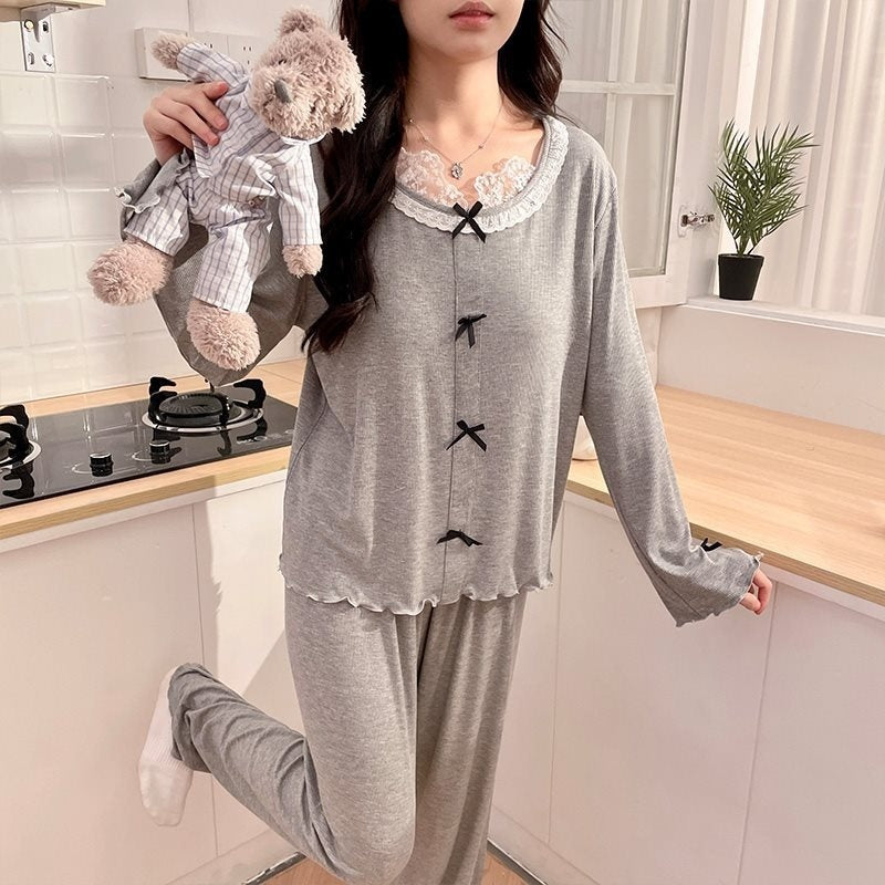 Women's Lace Long Sleeve Modal Pajamas Relaxed Fit Luxe