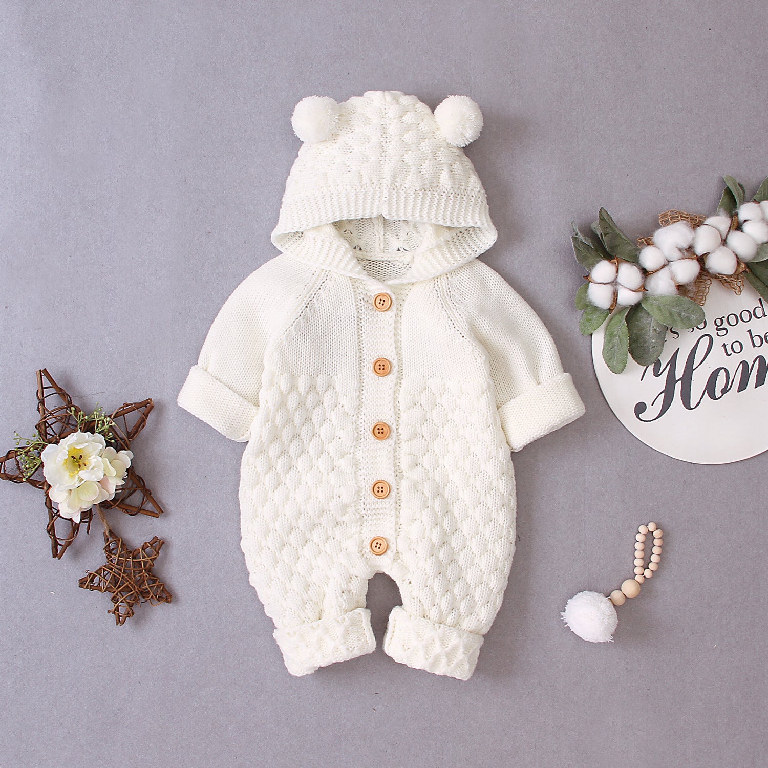 Baby Hooded Knitted Jumpsuit – Warm Infant One-Piece Outfit