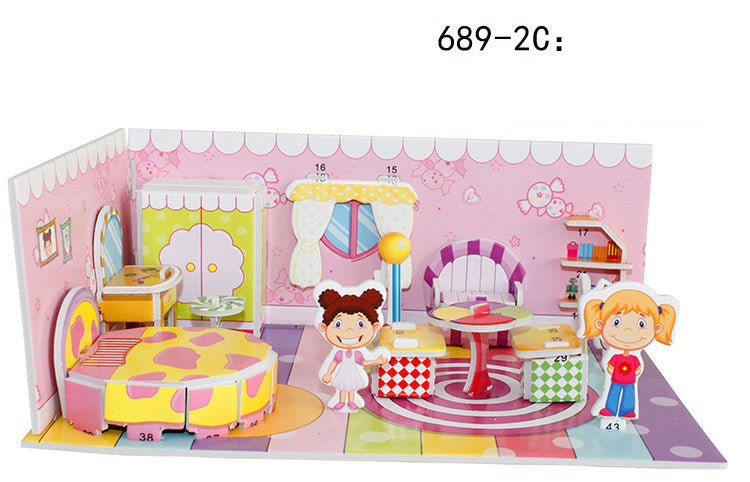 Children's 3D Three Dimensional Puzzle Paper Educational Toys Diy Building Hut