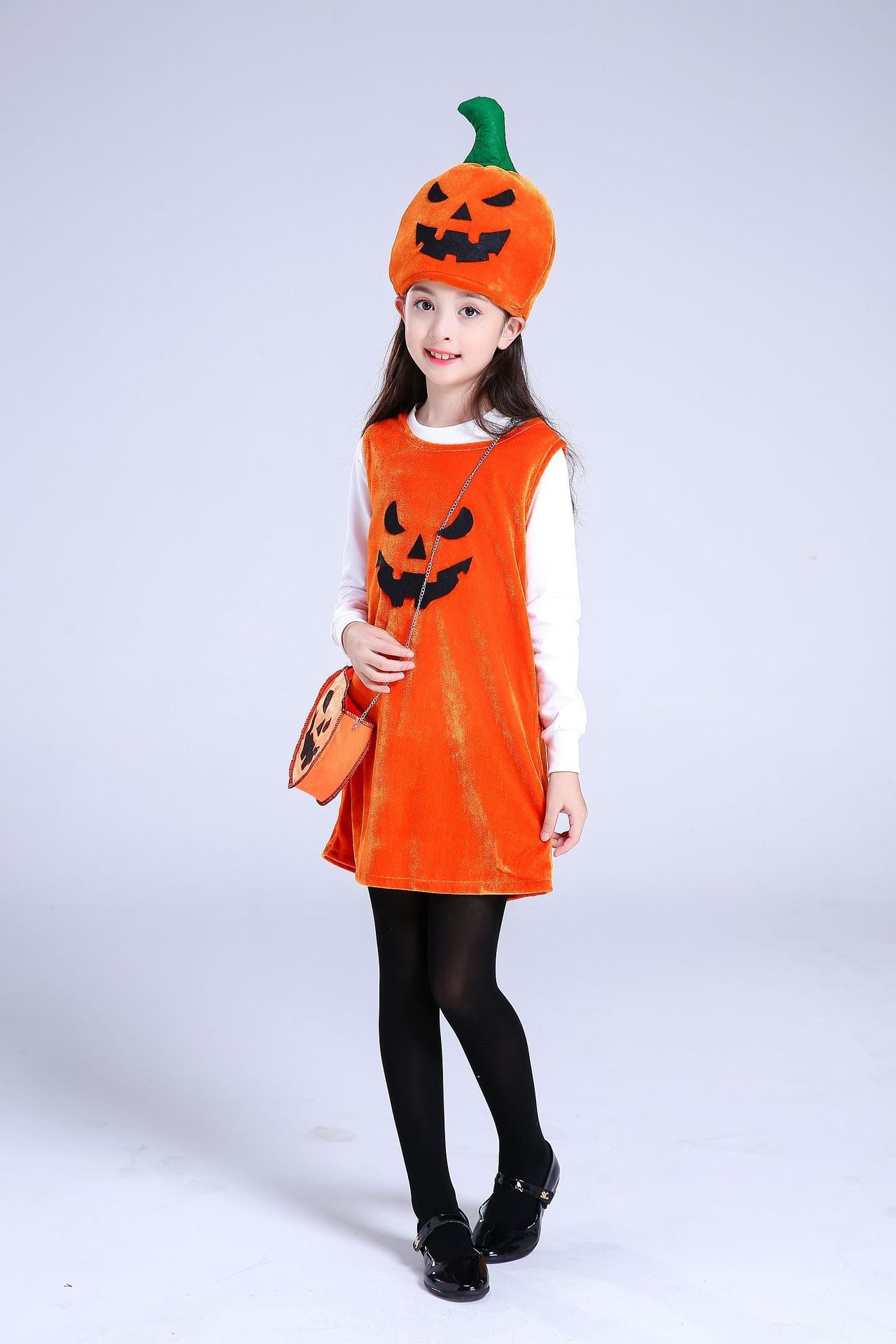 Girls Pumpkin Costume – Children’s Halloween Party Dress-Up Outfit