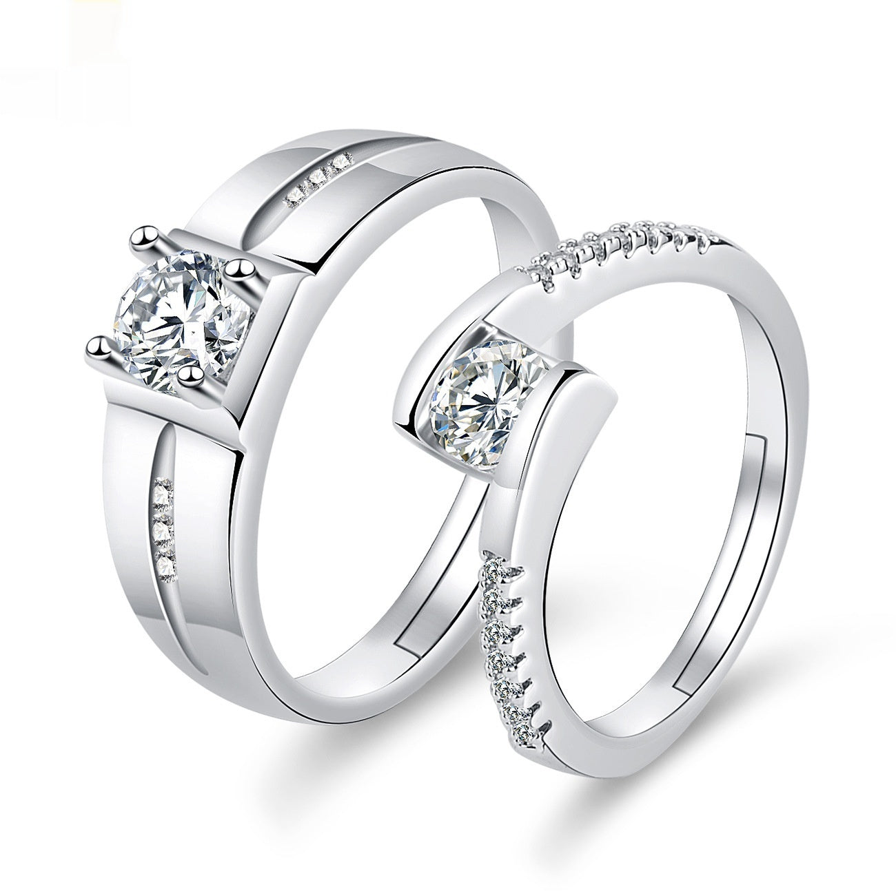 Elegant Crown-Shaped Moissanite Electroplated Copper Couple Rings Set