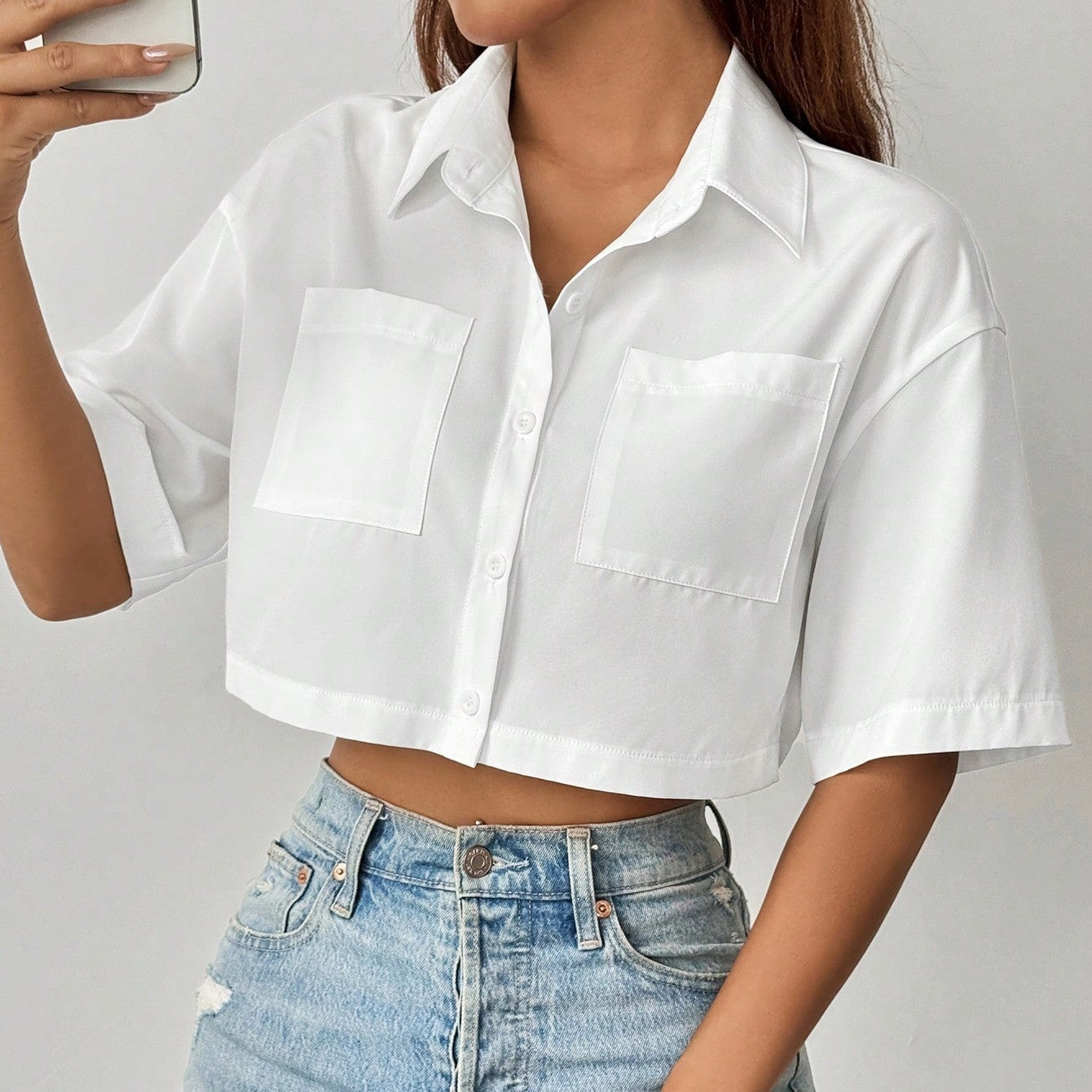Women's Cropped Shirt Batwing Woven Paisley Regular