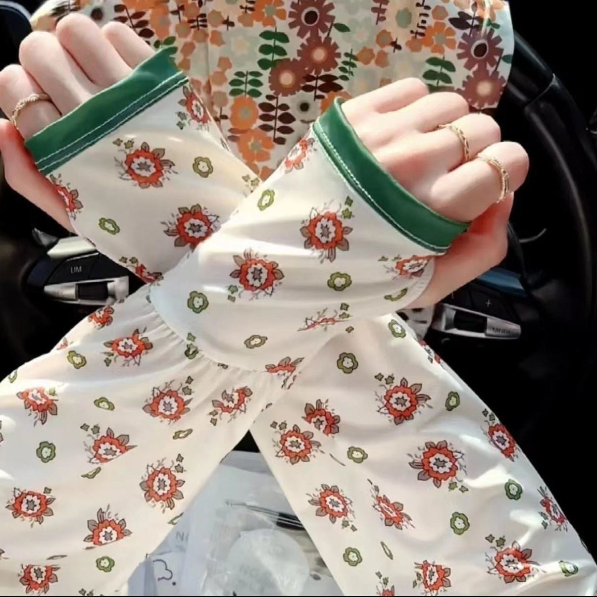 Sun Protection Viscose Fiber Oversleeve Printed All-matching UV Protection Elbow Protection Ice Sleeve Gloves