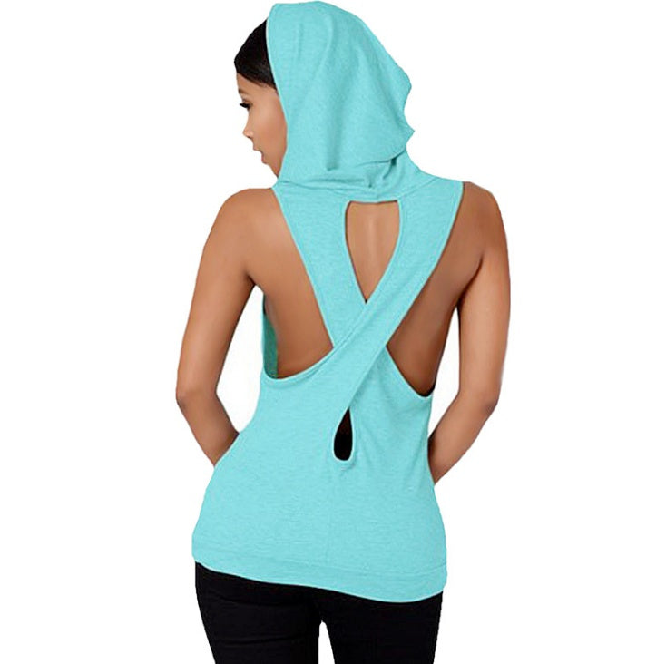 Women’s Hooded Yoga Tank Top – Backless Sleeveless Sportswear