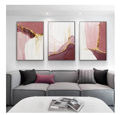 Nordic Abstract Canvas Wall Art – Purple & Gold Painting for Living Room Decor