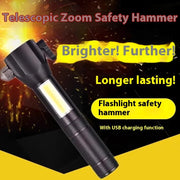 Strong Light Outdoor Super Bright Long-range Rechargeable Durable Car Broken Window Hammer Emergency Escape Multifunctional Torch