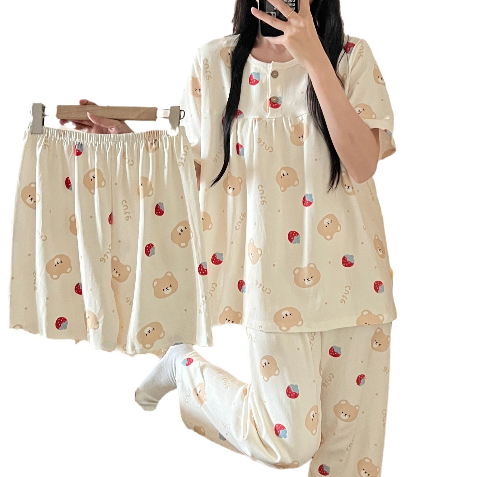Cotton Three-piece Pajamas For Women Spring And Summer