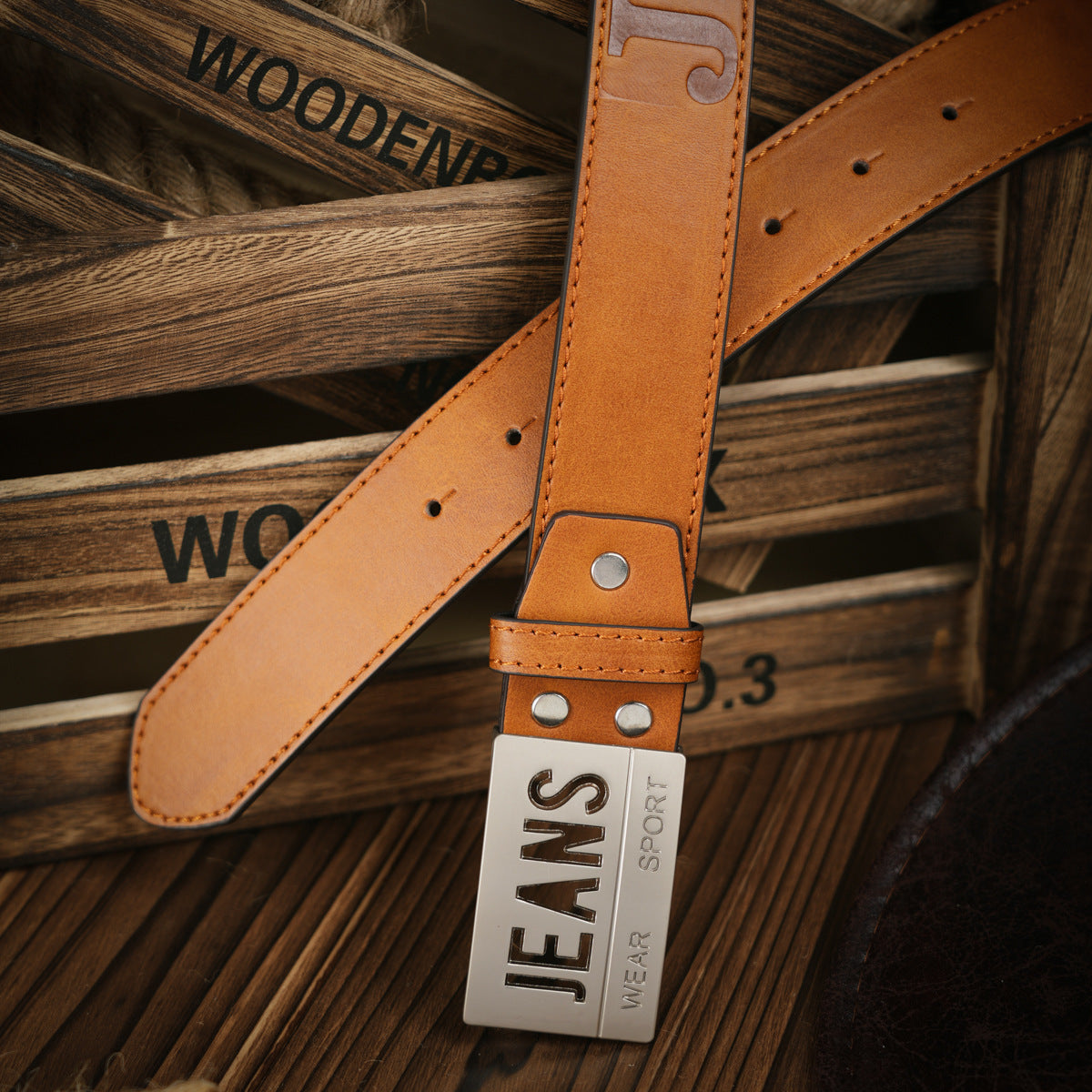 Retro Deer Embossed Belt – Imitation Leather with Buckle
