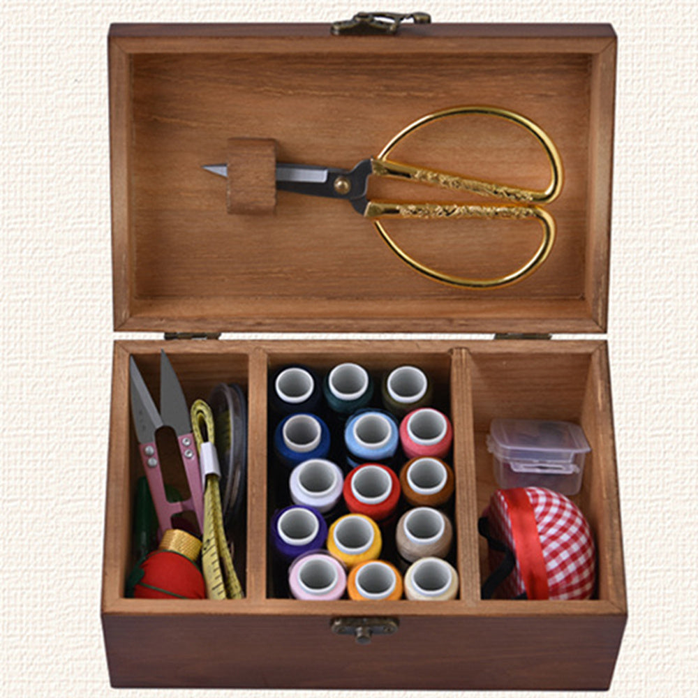 Large Solid Wood Sewing Box Set – Organizer for Tools & Threads