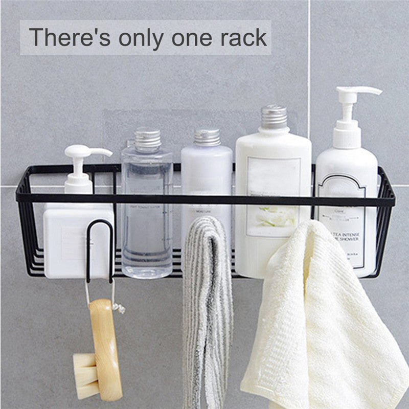 Bathroom Wall Rack – Wall-Mounted Storage Shelf with Hooks