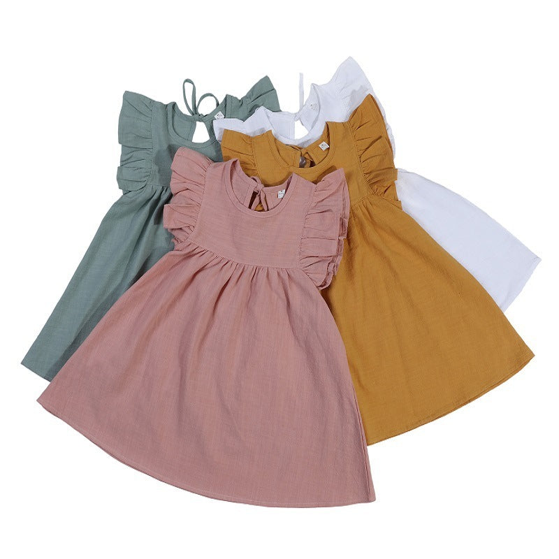 Flounced Sleeve Dress Girls' Back Collar Lace-up