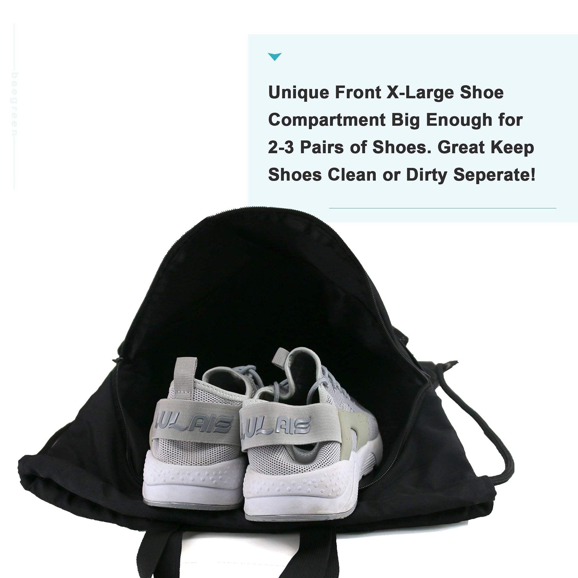 Unisex Nylon Drawstring Backpack With Shoe Compartment