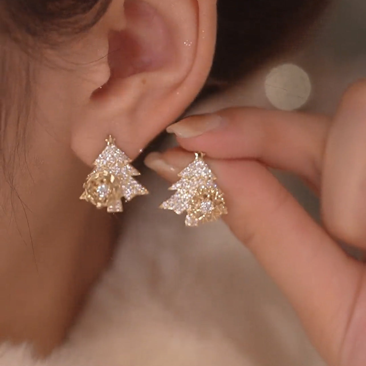 Rotatable Christmas Tree Earrings with Rhinestone Snowflake Studs Holiday Festival Jewelry Gifts for Women