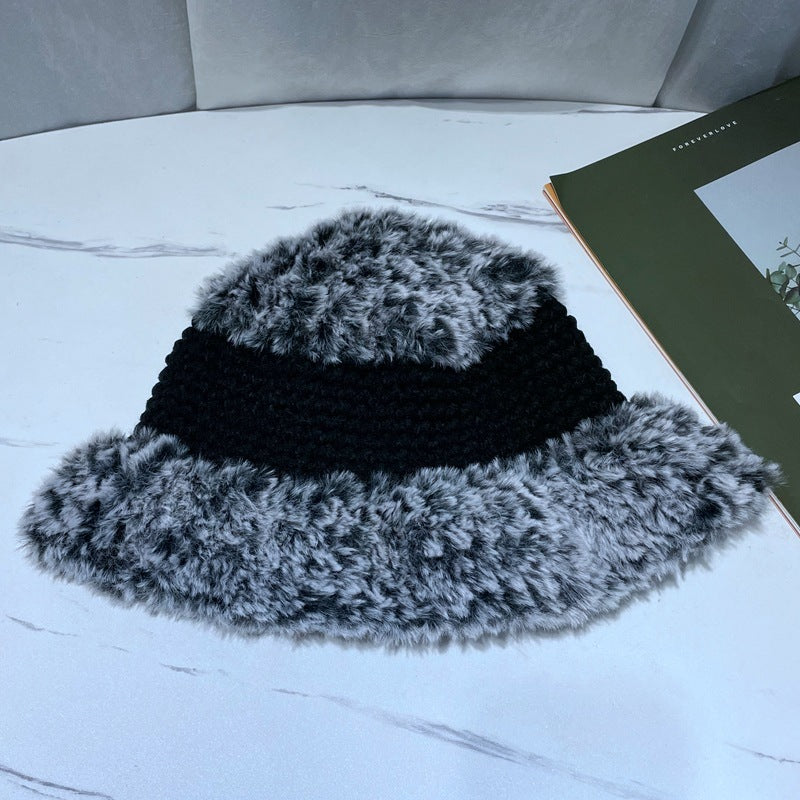 Korean-Style Plush Wool Wide-Brim Fisherman Hat with Dome Crown