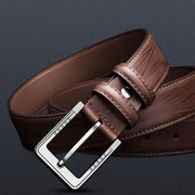 Men's Pin Buckle Leather Belt with Leaf Pattern