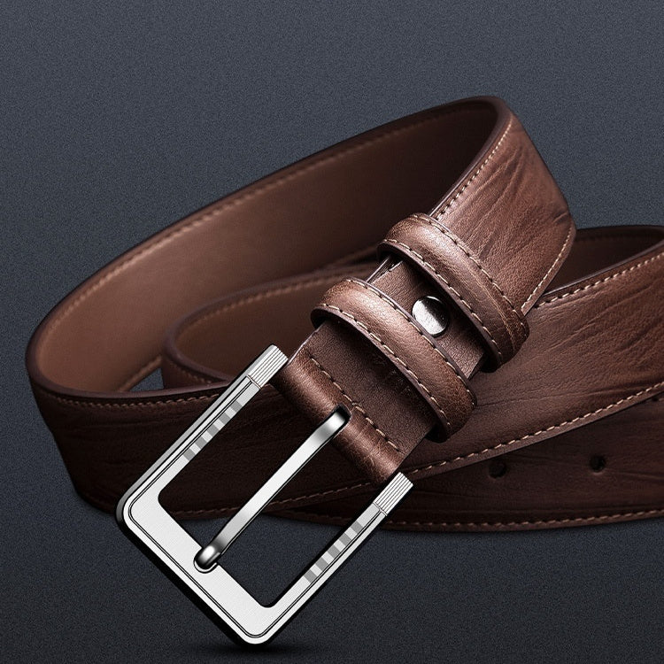 Men's Pin Buckle Leather Belt with Leaf Pattern