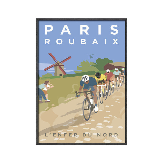 Retro Sports Bike Wall Art – Paris Landscape Canvas Painting for Home Decoration