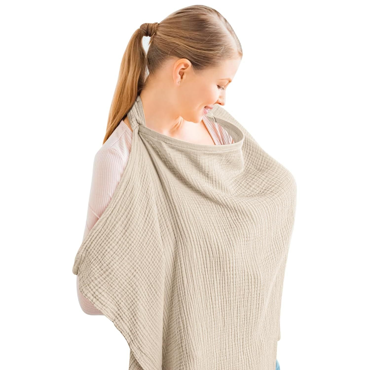 Muslin Nursing Cover – Breathable Cotton Breastfeeding Apron with Rigid Hoop & Multi-Use Canopy