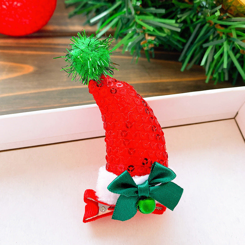 Handmade Cloth Christmas Antler Hairpin with Festive Plush Hat