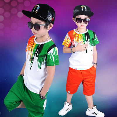 Korean Style Unisex Kids Short Sleeve Cotton Pantsuit Slim