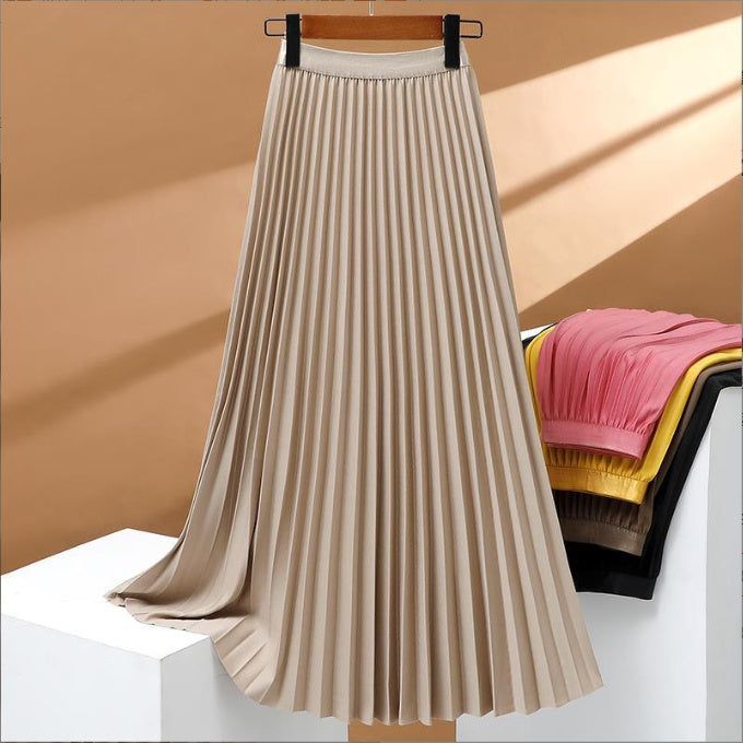 Women’s Elegant Pleated Mid-Length Skirt – Solid Color Classic